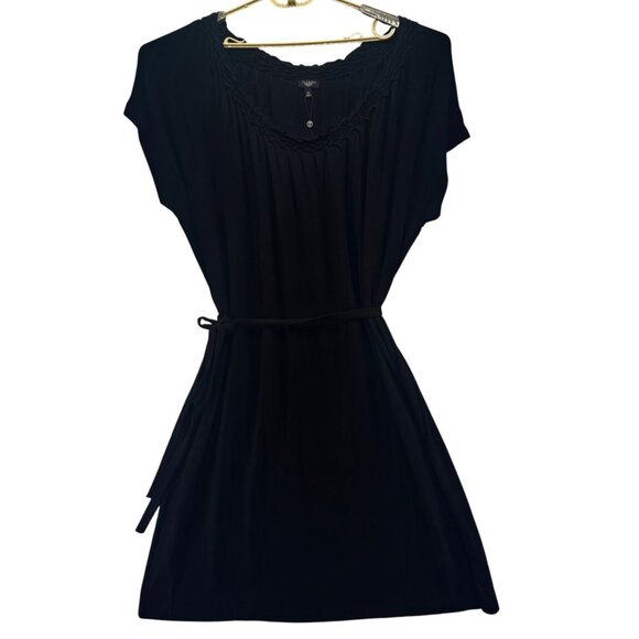 Talbots Belted Midi Dress Black Short Cap Sleeve Stretch Pullover Size 3X - Picture 1 of 10